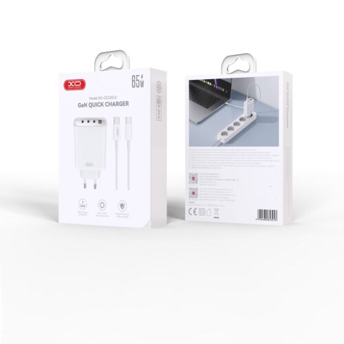 XO wall charger CE23 PD 65W 3x USB-C 1x USB white + cable USB-C - USB-C